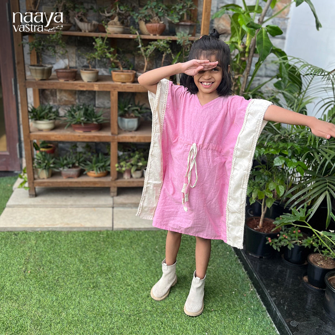 Cotton Plain pink Kaftan dress for kids